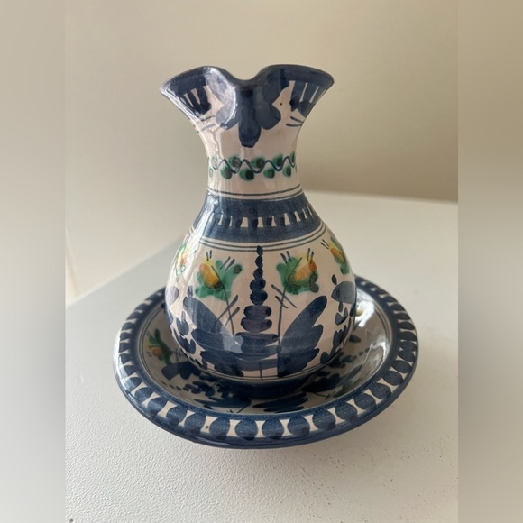 Vintage Cobalto y Cobre Pottery Spanish Tiny Pitcher Plate Collectible - Picture 3 of 10